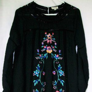 Umgee Floral Embroidered Ruffled Long Sleeve Dress